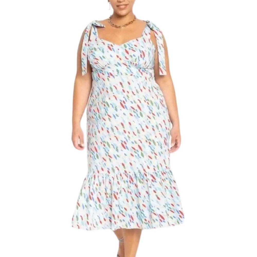 Eloquii Tie Shoulder Structured Tiered Dress